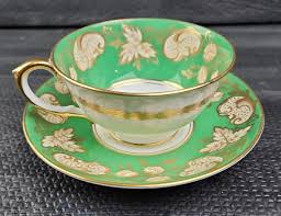Crown Staffordshire Tea Cup & Saucer Celadon Green Gold ...