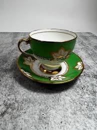 Vintage Salisbury Gold/ Green Leaf Pattern Teacup and Saucer ...