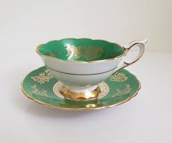 Royal Stafford Teacup and Saucer Set: Green Banner, Gold ...