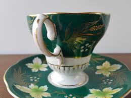 Vintage 50s SHAFFORD JAPAN Footed Tea Cup and Saucer - Green ...