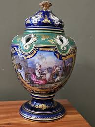 Antique Sevres Porcelain Potpourri COBALT Hand painted scene ...