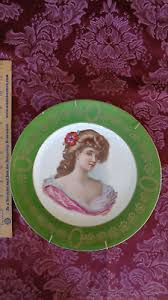 Antique Royal Vienna hand painted plate lady portrait green ...