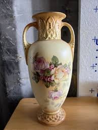 vintage 10.5” vase/urn creamy yellow w/hand painted roses,matte finish | eBay