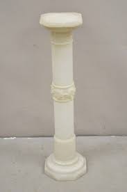 Antique Italian Carved Alabaster Maple Leaf Classical Pedestal Column Stand For Sale at 1stDibs