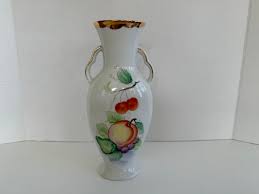 Vintage White Vase: Hand-painted Fruit, Gold Trim - Made in ...