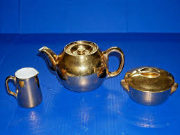Royal Worcester Luster Gold Tea Pot Sugar Bowl Creamer ...