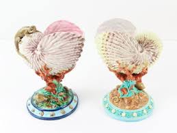 Two Worcester Majolica Nautilus Shell