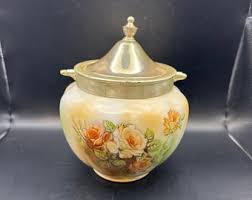 Vintage Porcelain Biscuit Jar Yellow Roses - Etsy