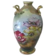 Nippon Porcelain Vase Hand Painted Side Handles | Chairish
