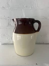Vintage Stoneware Pitcher R.R.P Ohio Two Toned Brown and ...