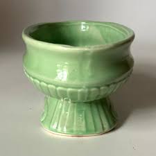 Vintage Art Deco Green Planter 3.5" Glazed Footed Oval ...