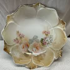 R S Prussia Porcelain Bowl 10” Luster Brown With Roses Red ...