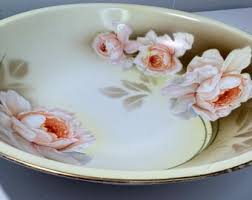 Vintage RS Silesia Porcelain Bowl, Hand Painted Peach Roses ...