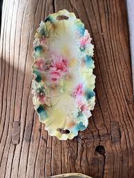 Antique Turn of the Century r.s. Prussia Floral Scalloped Edged Gilt Celery Dish or Relish Tray | Chairish