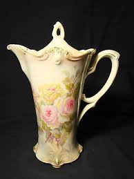 R. S. Prussia Pink & Yellow Roses Chocolate Pot Mold 646 ...