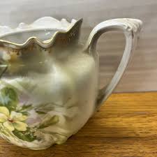 Antique RS Prussia Syrup Pitcher - Green Floral - Scalloped Rim - No Lid - 1880s | eBay