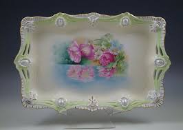 RS PRUSSIA JEWELS AND RIBBON MOLD #18 TRAY PLATTER PEARL LUSTER MARKED ANTIQUE | eBay