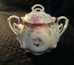 Antique German Creamer & Sugar Bowl Porcelain Transfer Roses Pink | eBay