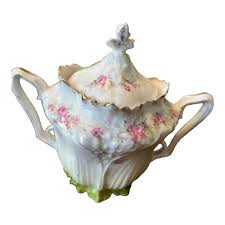 Antique Wheelock Porcelain Prussian Sugar Bowl | Chairish