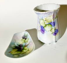 Two Lefton Matching Porcelain Floral Pieces. Vase & Oblong ...