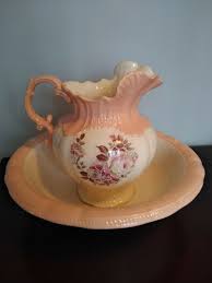 Vintage Water Pitcher and Basin.Peach/Rose/Pink/Coral/White ...
