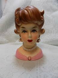 VINTAGE HEAD VASE~4105 RUBENS~JAPAN~PEARL NECKLACE, EARRINGS~PINK~6" | eBay