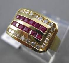 ESTATE 1.40CTW ROUND DIAMOND & AAA RUBY 14KT YELLOW GOLD SQUARE COCKTA – milanojewelersny.com