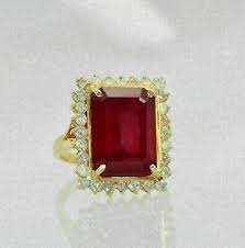 Emerald Cut Red Garnet & Lab Created Diamond Wedding 14K Yellow Gold Finish Ring | eBay