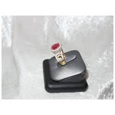 Ruby Red Glass Ring With CZ Stones. For Sale at Ruby Lane