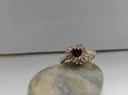 2Ct Heart Shape Lab Created Red Garnet Halo Ring 14K Yellow ...