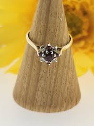 Vintage 9ct Yellow Gold Ruby Diamond Flower Ring (UK Size N1 ...