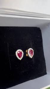 14K Gold Pear Cut Ruby Earrings With Diamond Accents - Etsy