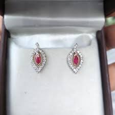 Natural Ruby and Diamond Earrings, 14k Yellow Gold Earrings ...