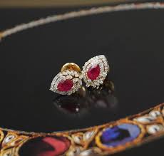 Royal Natural ruby brilliant cut diamond 18K gold stud drop ...