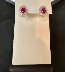 3.5 Carat Oval Natural Ruby and 1.2 Ct Diamond Stud Earrings ...