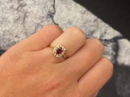 Shop Ruby & Square Diamond Halo Ring in Yellow Gold ...