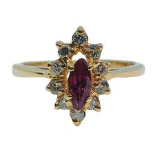 14K Yellow Gold .25 CT Marquise Ruby & Diamond Estate Ring