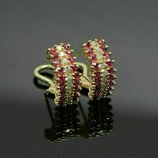 14K Yellow Gold Over 1.50 Ct Round Cut Moissanite Red Ruby ...