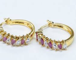 Genuine Ruby Marquis Earrings and Ring Set 24K Yellow Gold ...