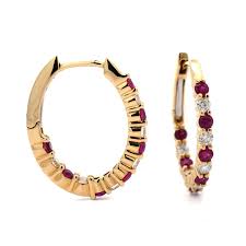 14K Yellow Gold Diamond & Ruby Hoop Earrings – Long's Jewelers