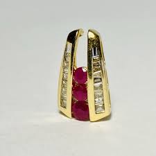 14K Yellow Gold Channel-Set .46ctw Ruby .18ctw Diamond 16mm ...