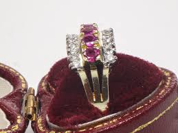 Vintage 14k Two Tone Gold Ruby Diamond Ring - Retro Wide ...