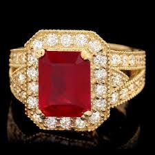8.20 Carats Natural Red Ruby and Diamond 14K Solid Yellow Gold Ring For Sale at 1stDibs