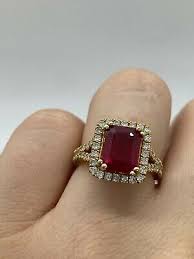 2.5Ct Emerald Cut Lab-Created Ruby Engagement Ring 14K Yellow Gold Plated | eBay