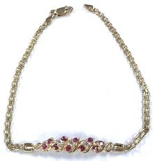 14 Karat Yellow Gold 1/3 CT Diamond & Ruby Gemstone ID Style Bracelet 7 in B120 | eBay