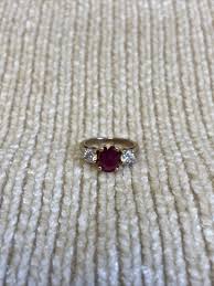 Gorgeous 14K Yellow Gold Ring With 2 Diamond And Large Ruby ...