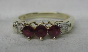 10K SOLID GOLD .57 CT. GENUINE NATURAL 3 STONE RUBY BAGUETTE ...
