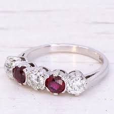Mid Century 1.14 Old Cut Diamond & 0.68 Carat Ruby Five ...