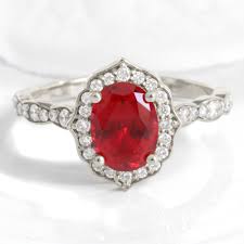 Vintage Style Oval Ruby Engagement Ring Rose Gold Halo ...