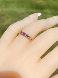 The Ballico: Stackable Ruby and Diamond Band in Yellow Gold | Chairish